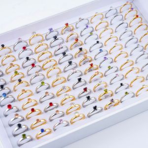 10/15/20/30/50/100Pcs/Lot Fashion Colorful Zircon Stainless Steel Rings For Women Men Mix Style Charm Wedding Jewelry Gift Party