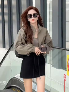 Cool And Elegant Womens Spring Outerwear 2025 New Popular Design Sense Short Coat Zipper Splicing Pure Color High End Atmosphere