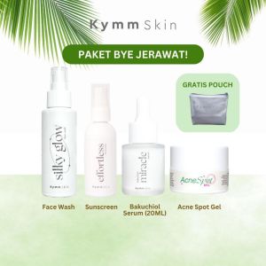 PAKET KYMM SKIN ANTI ACNE 4PCS | FREE POUCH FACEWASH BAKUCHIOL SERUM EFFORTLESS SUNSCREEN ACNE SPOT GEL