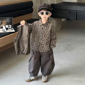 Cool Kids Spring Autumn Casual Fashionable Leather Jacket Vest Boy Baby Casual Three-piece Set Trendy Baby Boy Outfit Set