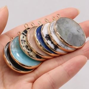 Natural Stone Pendants Gold plated Lapis Lazuli Amazonite for Jewelry Making Diy Women Necklace Earrings Gifts 35mm