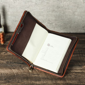 CONTACTS FAMILY Genuine Leather Book Cover Sleeve Protector with Pen Holder Business Notebook Office School Supplies