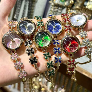 Fashion Watch For Women Elegant Arabic Numeral Classic Dial Flower Shaped Diamond-encrusted Bracelet Strap Free Adjustment