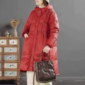 White Duck down Puffer Jacket Large Size Winter Thick Warm Bread Style Loose Cold Proof Hooded Outerwear Street Style Autumn Winter