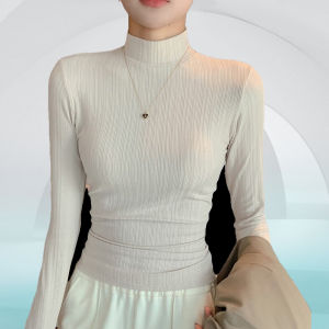 เสื้อชั้นในผู้หญิงแขนยาวคอปกต่ำสำหรับใส่ด้านนอกฤดูใบไม้ผลิและฤดูใบไม้ร่วงเสื้อชั้นในฤดูใบไม้ร่วงและฤดูหนาว