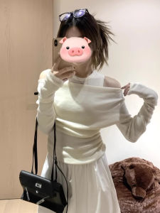 BINKAFENNY | Pure Desire Spicy Girl One Shoulder Long Sleeve Knitted Sweater Womens Autumn Design Sensation Shoulder Exposure Unique Top