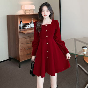 【Christmas Season】Christmas Sweet Princess Dress Women Gold Velvet Long Sleeved Single breasted A-line Dress