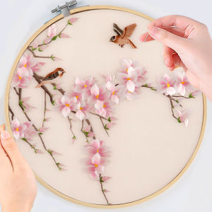 Suzhou Embroidery Beginner DIY Self-Embroidered Magnolia Flower and Bird Material Package Shu Embroidery Circular Fan Embroider Handmade Kit Gift for Boyfriend