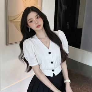 GUZILIAN | Elegant Casual Short Bubble Sleeve Shirt