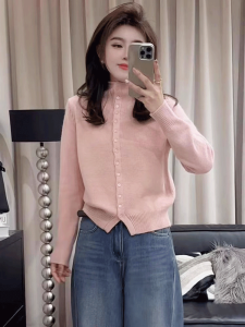 Autumn Winter Half High Collar Open Cardigan Sweater Womens Style 2025 New Lazy High-End Short Knitted Shirt City Walk