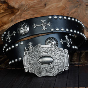 Retro Heavy Metal Rivets Mens Belt Harley Locomotive Rock Punk Style Personality Belt Extra Thick Genuine Leather Jeans Belt
