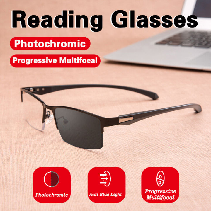 【photochromic Progressive Multifocal 】reading Glasses For Men Anti Blue Light Reading Glasses 6795