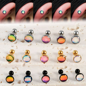 1PC Stainless Steel Flash Film Glitter Golden Flat Back Labret Stud Ear Tragus Cartilage Helix Earring Piercing Jewelry 20G