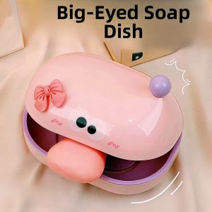Adorable Portable Soap Dish Creative Double Layer Drainable Bathroom Home Student Dormitory Soap Box with Lid High Aesthetic Value