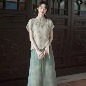 puella | Summer New Chinese Style Shirt and Wide Leg Pants Set