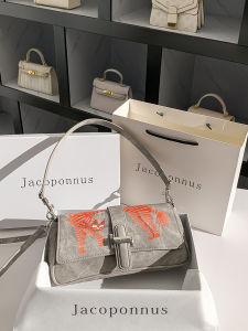 Grey Leather Jacobon Underarm Bag Fashionable Commute Handbag Soft Cowhide Small Size Trendy Work Bag Magnetic Buckle Closure