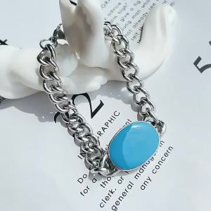 Indian Style Salman Khan Bracelet Blue Enamel Stainless Steel Cuban Chain Bracelet for Men