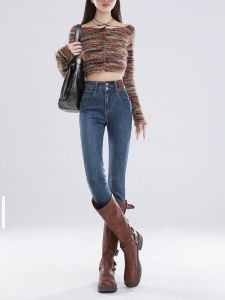 กางเกงยีนส์ทรงเข้ารูปเอวสูงสำหรับผู้หญิง ทรงสลิมฟิต ทรงขากระบอกยาว ทรงหลวม ทรงเข้ารูป กางเกงยีนส์ทรงปากกา