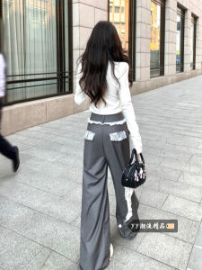 Quần Ống Đứng Dài Đến Sàn Cạp Cao Họa Tiết Ren Viền Quần Tây Nữ Mùa Đông Thiết Kế Cảm Giác Cao Cấp Quần Dài