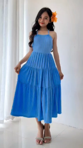 Nefrity Gabriella Backless Layered Maxi Dress for Kids Ages 8-12 Stretchable Bark Crepe Fabric Unique Stylish Design Comfortable to Wear