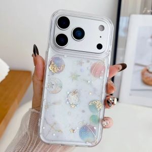 Transparent Glitter Gradient Planet Star Case For iPhone 17 Air 16 15 14 13 12 11 Pro Max Plus Shockproof Shiny Moon Clear Cover