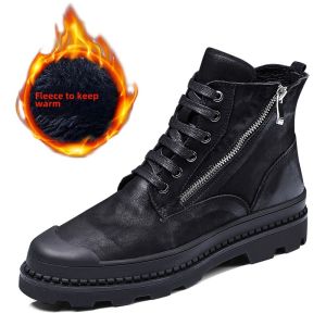 High-Quality Leather Winter Martin Boots Mens Short Work Boots Warm Fleece Lined Waterproof Oil-resistant Fashion Boots