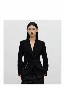 Slim Waist V-Neck Autumn Workwear Black Lustrous Outerwear