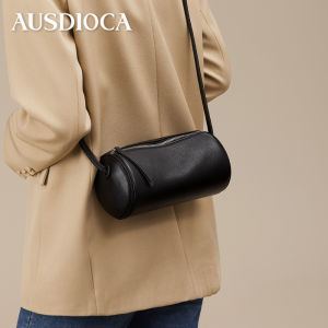 AUSDIOCA Genuine Leather round Mini Bag Womens Crossbody Bag Casual Versatile Summer Handbag Soft Single Shoulder Bag