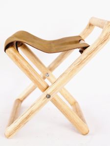 Mazar Solid Wood Cowhide Foldable Small Stool Household New Canvas Bench Backrest Portable Light Width High Chair Simple