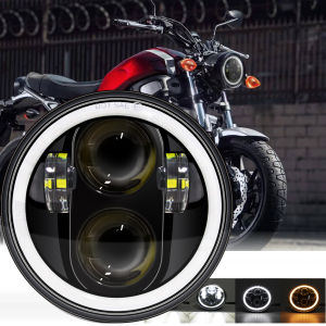 5.75" Inch Motorcycle Headlight Halo Angel Eyes High Low Beam 5 3/4" DRL Turn Signal Project for Harley Sportster 883 XL883 FXCW