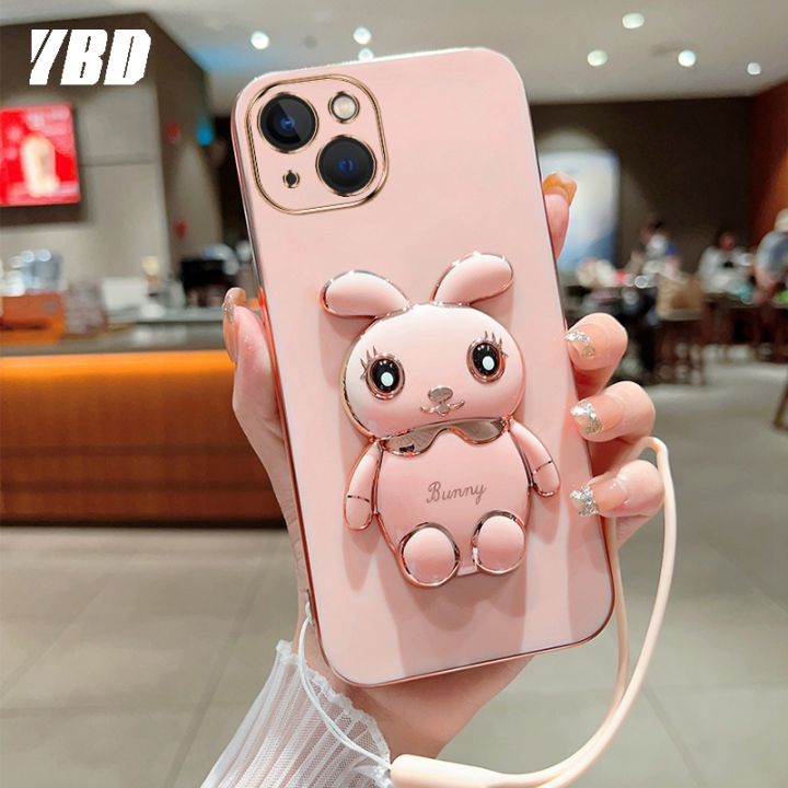 YBD 2023 New Protective Phone Case For Xiaomi Redmi 13C POCO C65 Cases Cute Cartoon Rabbit Stand Cover Electroplating Protective Soft Y16 Y22 Y22S Phone Case with Free Lanyard Lazada