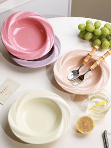 Nordic Style Ceramic Plate Pure Color Dinnerware Home Use Pasta Plate Dessert Plate Creative Hat Shape Flower Pattern Handmade