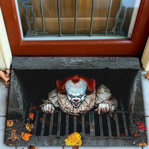 VIKAMA Halloween Clown Welcome Floor Mat - Indoor and Outdoor Entrance Carpet Anti-Slip Pad for Horror Movie Party Decoration