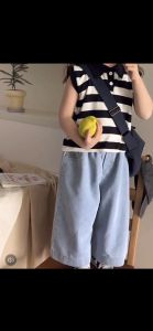 Oneset Setelan Anak Perempuan Polo Striped T-Shirt kuntung+Celana Jeans Panjang Baju Anak 2-8thn