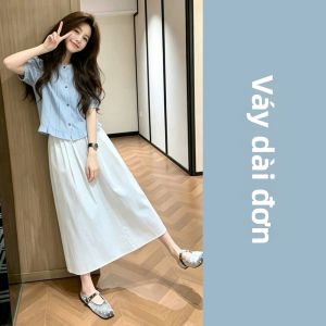 NIUVIES | Bộ Đầm Áo Sơ Mi Xanh Dài Kiểu Hè