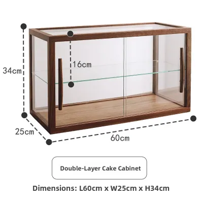 Retro Style Coffee Shop Bread Display Cabinet with Light Black Walnut Wood Glass Storage Organizer for Pastries And Tea Accessories