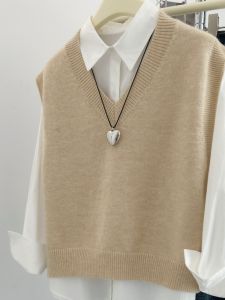 เสื้อกั๊กถักคอวี แขนกุด ผ้าขนสัตว์ คอกลม แขนยาว ปกติ สีสันสดใส เสื้อผ้าทำงาน แฟชั่นฤดูใบไม้ร่วง 2024