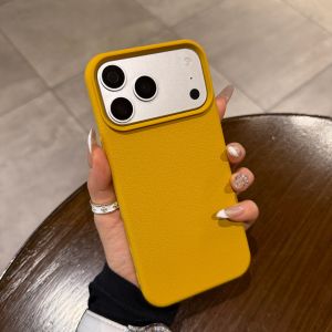 CHUANGYIWEI | Ginger Yellow Big Frame Lychee Pattern Soft Touch High-end Mobile Phone Case