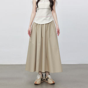 Yuzhi Khaki Color Versatile A-Line Long Skirt Womens Summer New Casual Elegant Half-length Skirts High Waist Polyester Fiber