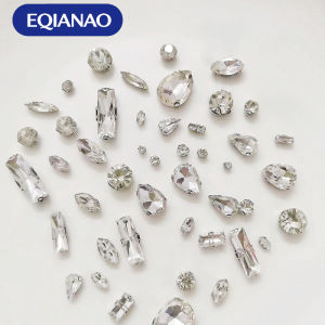 EQIANAO 100pcs D Shape Claw Glass Rhinestone Multi Shape Clear Crystal Sewn on Stone DIY Clothing Wedding Jewelry Applique Decor