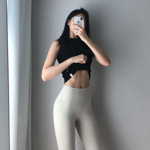 กางเกงโยคะเอวสูงสีขาว กางเกงออกกำลังกาย 9 ฟุตสำหรับผู้หญิง ทรงเข้ารูป ทรงหลวม ทรงเข้ารูป ด้านนอก