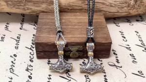 Gold Plated Norse Runes Beads Thors Hammer Necklaces Mens Stainless Steel Mjolnir Pendant Vikings Anchor Amulet Male Jewelry