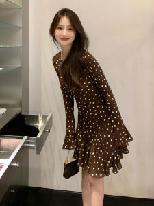 PEIZIXUAN | French Elegant Long Sleeve Polka Dot Dress for Petite Women Short Dress