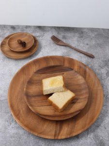 Large Size Walnut round Plate Solid Wood Circular Snack Tray Coffee Serving Dish Japanese Style Pure Color Matte Finish Handmade