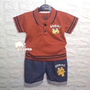 BOBOBAM BAJU BAYI LAKI-LAKI SETELAN ANAK COWO LUCU STELAN COWOK 6-12 BULAN KEREN TRENDY KEKINIAN KERAH WANGKI B0M
