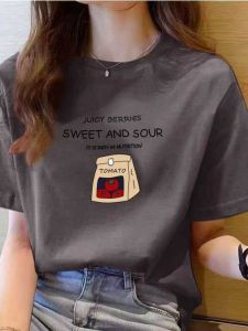 ผ้าฝ้ายคุณภาพสูงแขนสั้นเสื้อยืดผู้หญิงฤดูใบไม้ผลิฤดูร้อน 2024 Aging-Resistant BellyออกแบบSlim Fitสไตล์ลําลอง