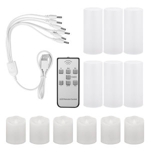 6 Pack USB Rechargeable Flameless Candles with Remote Realistic Battery Operated LED Votive Tea Lights Electric Fake Candle