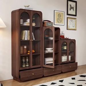 Vintage Glass Dining Wine Cabinet Display Shelf