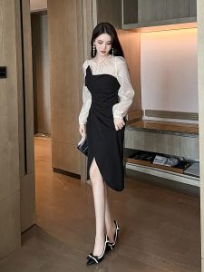 ZYHT (Giải phóng mặt bằng Sử dụng phiếu giảm giá) đầm dài tay chấm bi đầm body nữ ôm body xẻ tà công sở eravogue 5943