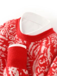 New Year Pure Wool Knitted Sweater Mens round Neck Thickened Red Wool Base Layer Casual Winter Fashion Youth Trend